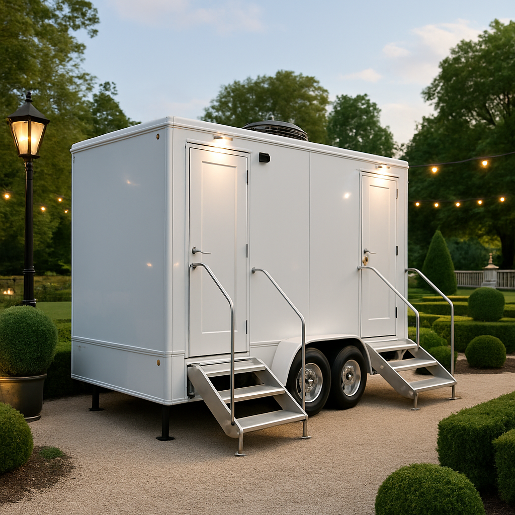Luxury restroom trailer at Baltimore waterfront wedding